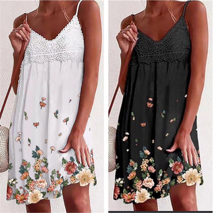 Dame Floral Spids Mini Kjole Stilla