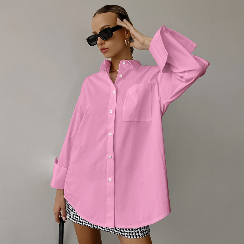 Dame Komfortable Oversized Bluse med brystlomme og lange ærmer Stilla