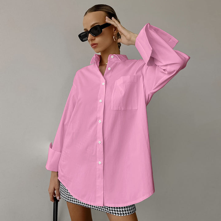 Dame Komfortable Oversized Bluse med brystlomme og lange ærmer Stilla
