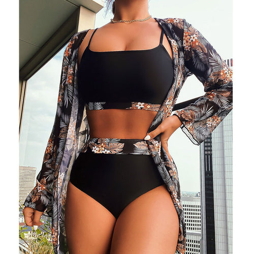 Dame Bikinisæt med blomster kimono og moderigtige detaljer Skovae