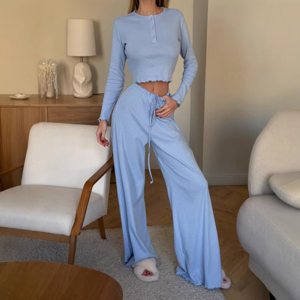 Dame Casual Leisure Suit med Høj Talje og Teksturert Overflade Stilla