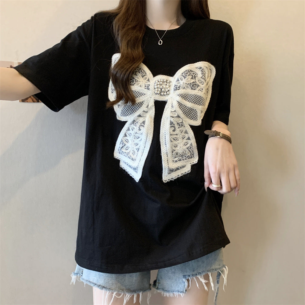 Dame overdimensioneret grafik T-shirt med spidse bue dekoration Stilla