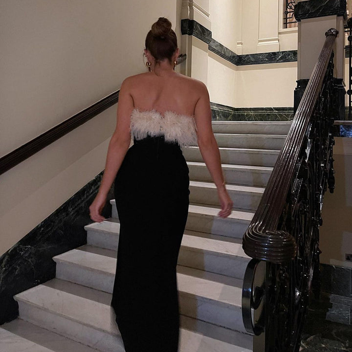 Dame Langærmet Aftenkjole med elegant Bustier-overdel og sidelæg Stilla