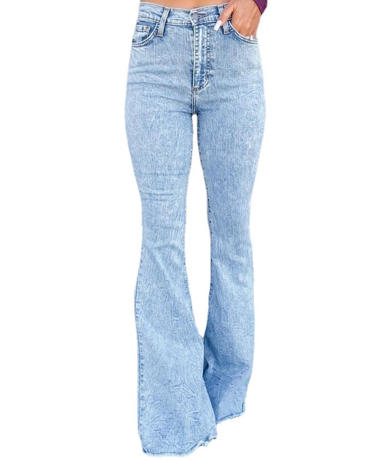 Dame Flared Jeans i vintage-look med høj talje og fransede sømme Stilla
