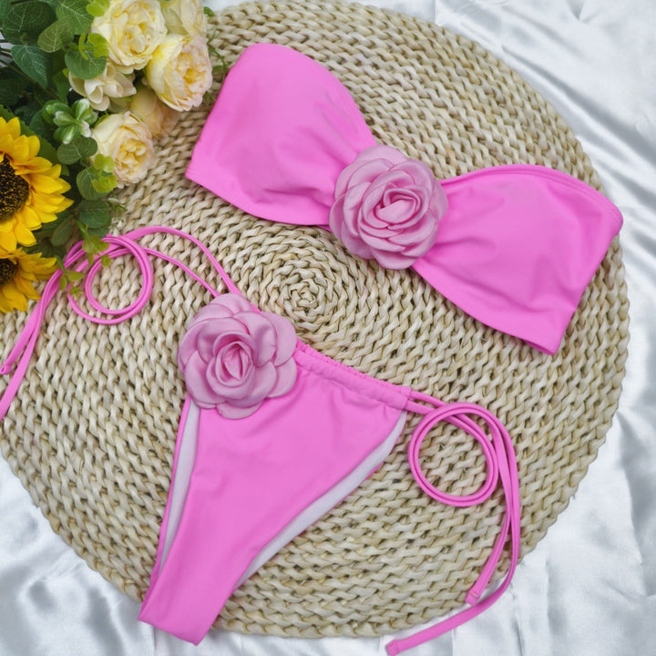Dame Bikini-sæt med blomster top og sidesnore Stilla