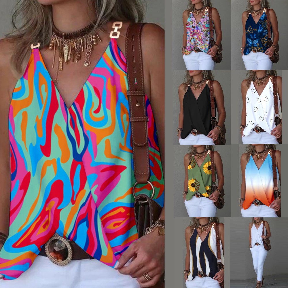 Dame Patchwork Tanktop med trendy V-udskæring Stilla