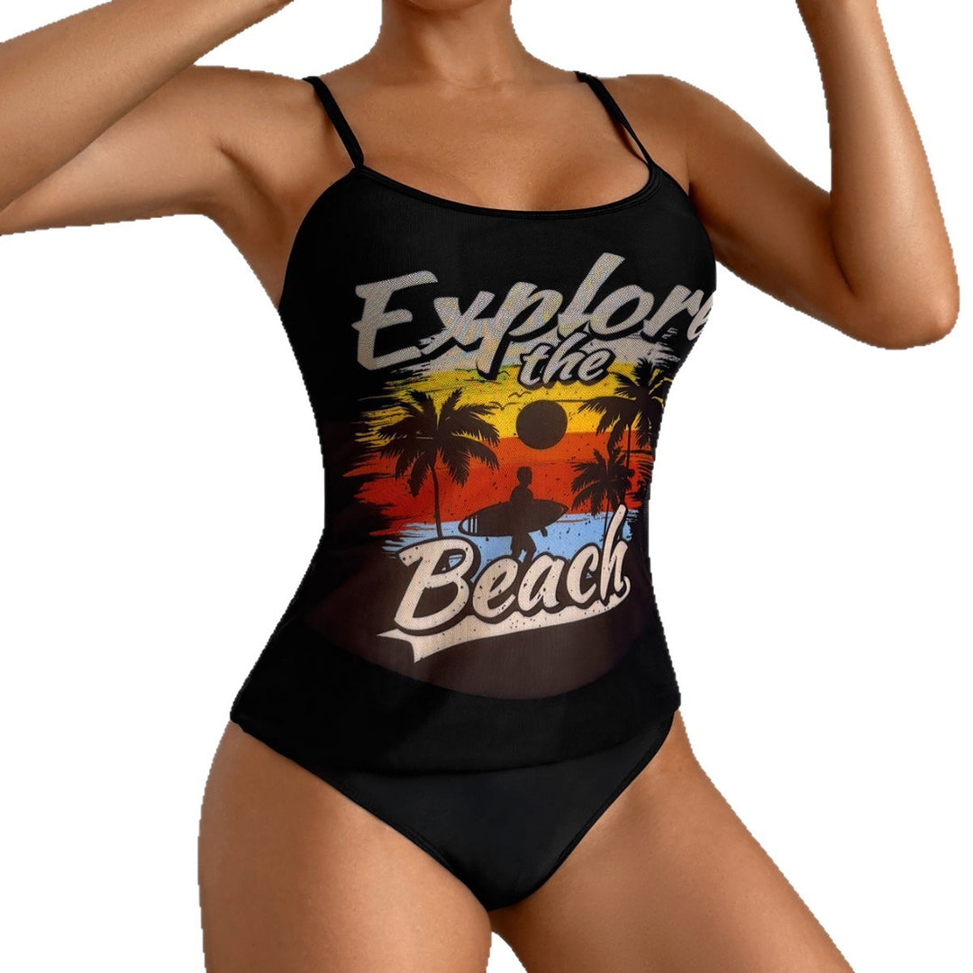 Dame Sporty Tankini-sæt med trendy print Skovae