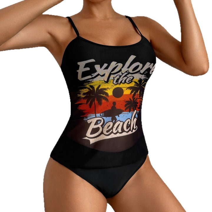 Dame Sporty Tankini-sæt med trendy print Skovae