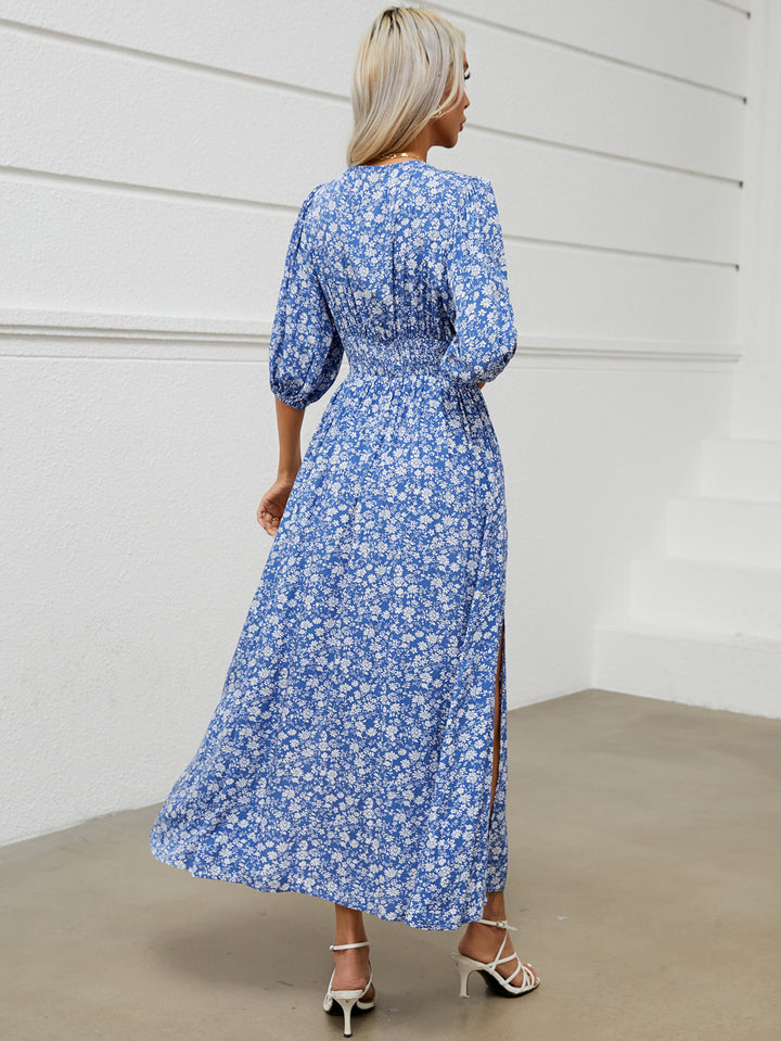 Femme Knap-top Blomster Maxi Kjole med Sideslids Stilla