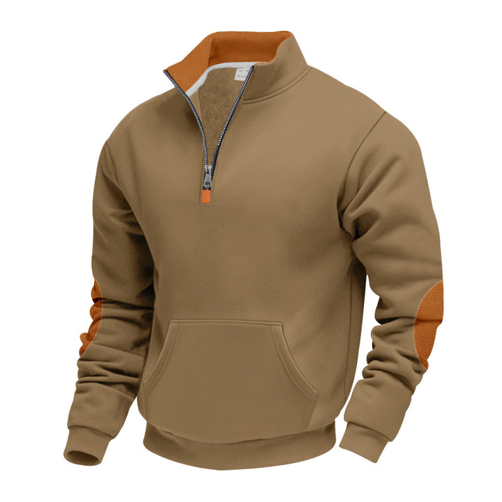 Herren nan isoleret halvzip-pullover med ståkrave fleece-foring kængurulomme og suede albue-patches Skovae