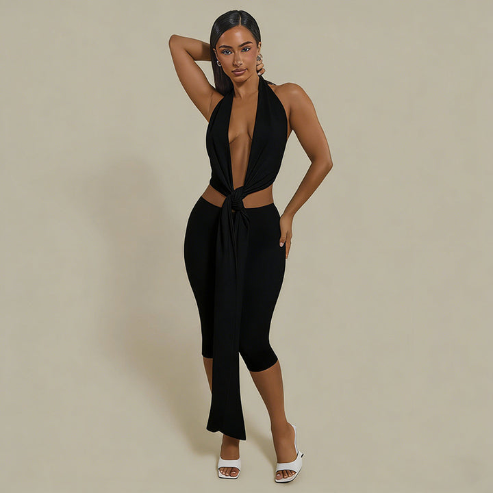Damen Wickelkleid mit tiefem V-Ausschnitt und animalischem Print Skovae
