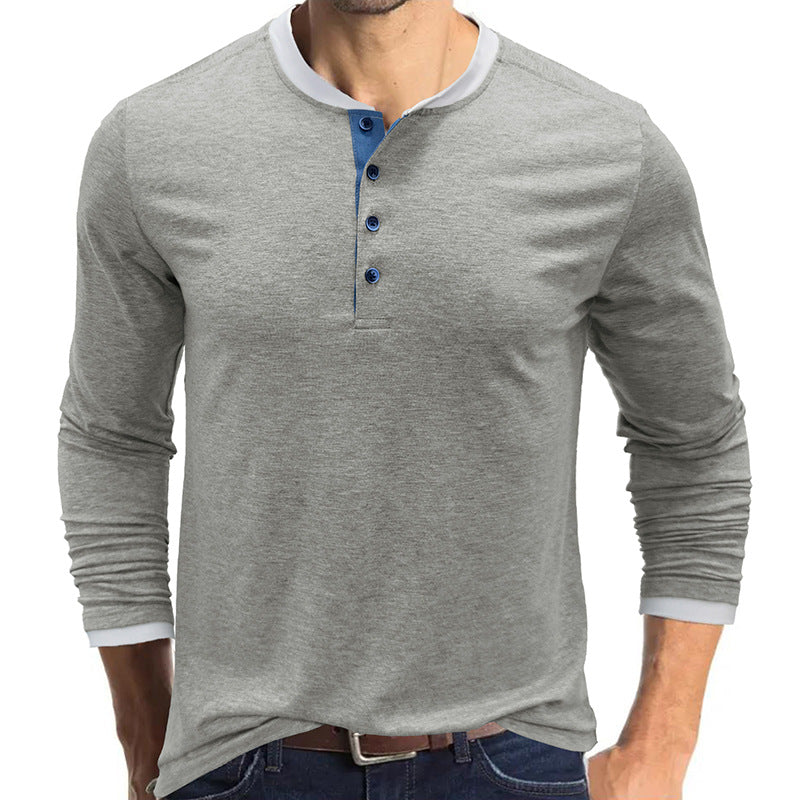 Herren Langarmshirt med modisch Henley-udskæring og kontrasterende kravebehandling Stilla