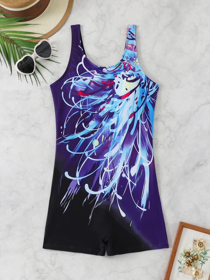 Dame Sporty Badedragt med dynamisk kunstmotiv Skovae