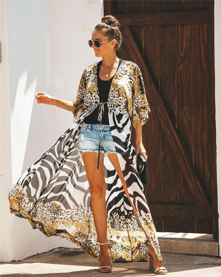 Kvinder safari-inspireret let kimono-indpakning Stilla