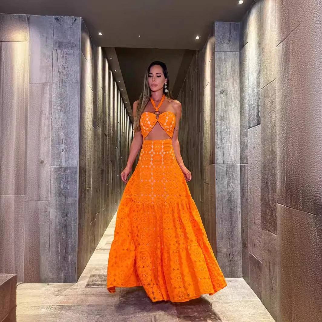 Dame maxikjole med raffineret flettet overdel og udstillet søm Stilla