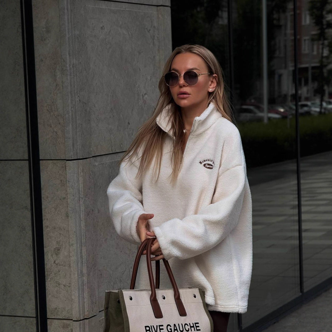 Damerne komfortable pullover med kort lynlås og blød fløjløs indre struktur Stilla