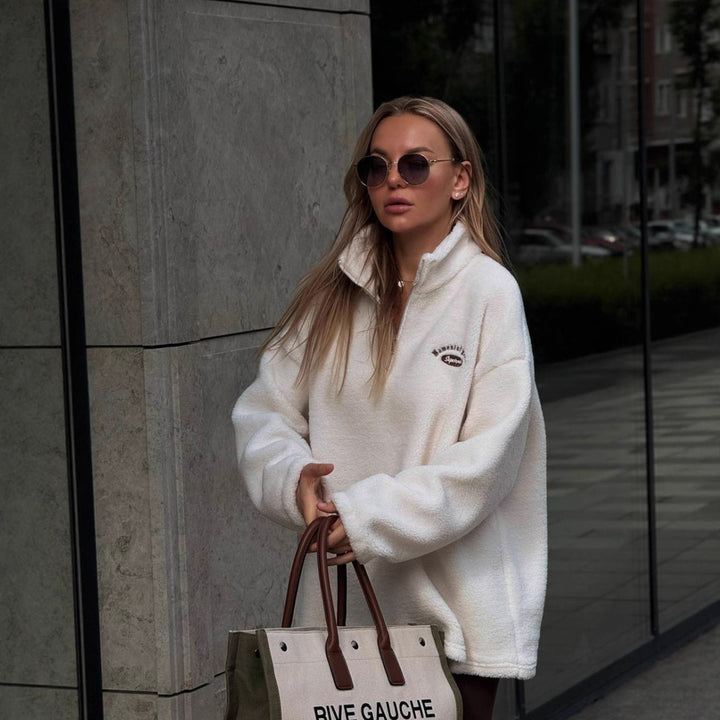 Damerne komfortable pullover med kort lynlås og blød fløjløs indre struktur Stilla