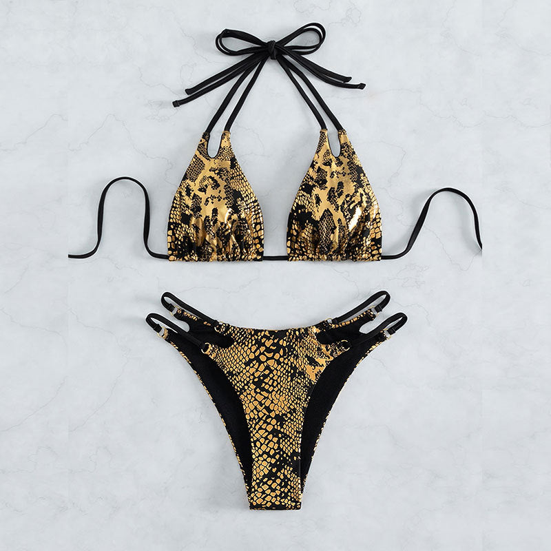 Dame Elegant designet triangel-bikini med ekstravagant slange mønster Skovae