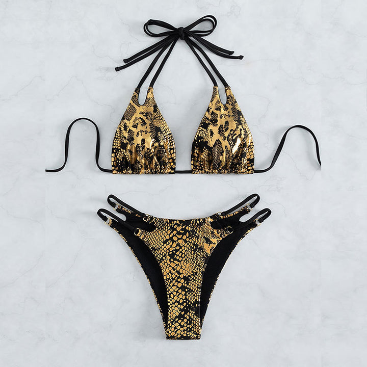 Dame Elegant designet triangel-bikini med ekstravagant slange mønster Skovae