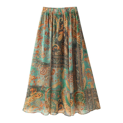 Dame Maxiskørt i elegant paisley-mønster med elastisk linning Skovae