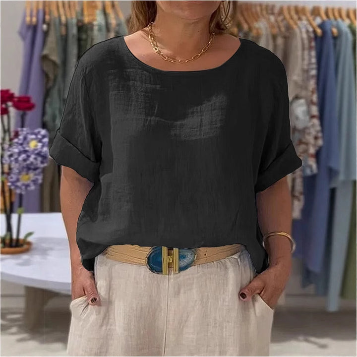 Dame Letvægt Linne Bluse med Casual Snit og Oprullede Ærmer Stilla