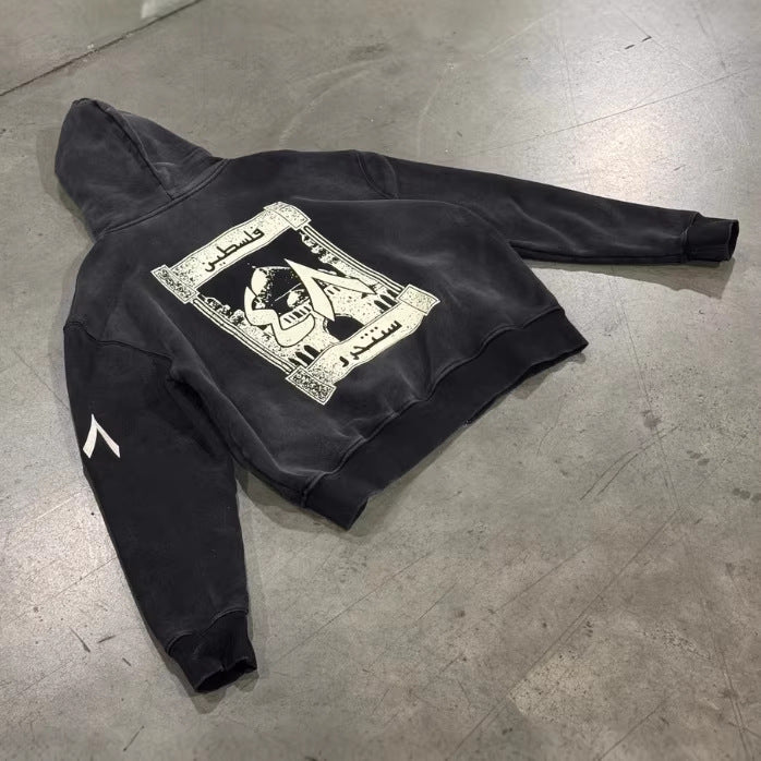 Unisex nan Oversize Hættetrøje-Sæt i Vintage-look med lynlås, sigende broderi og brede Sweatpants Skovae