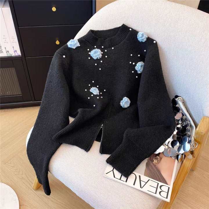 Kvinders stilfulde sweater med blomsterapplikationer Stilla