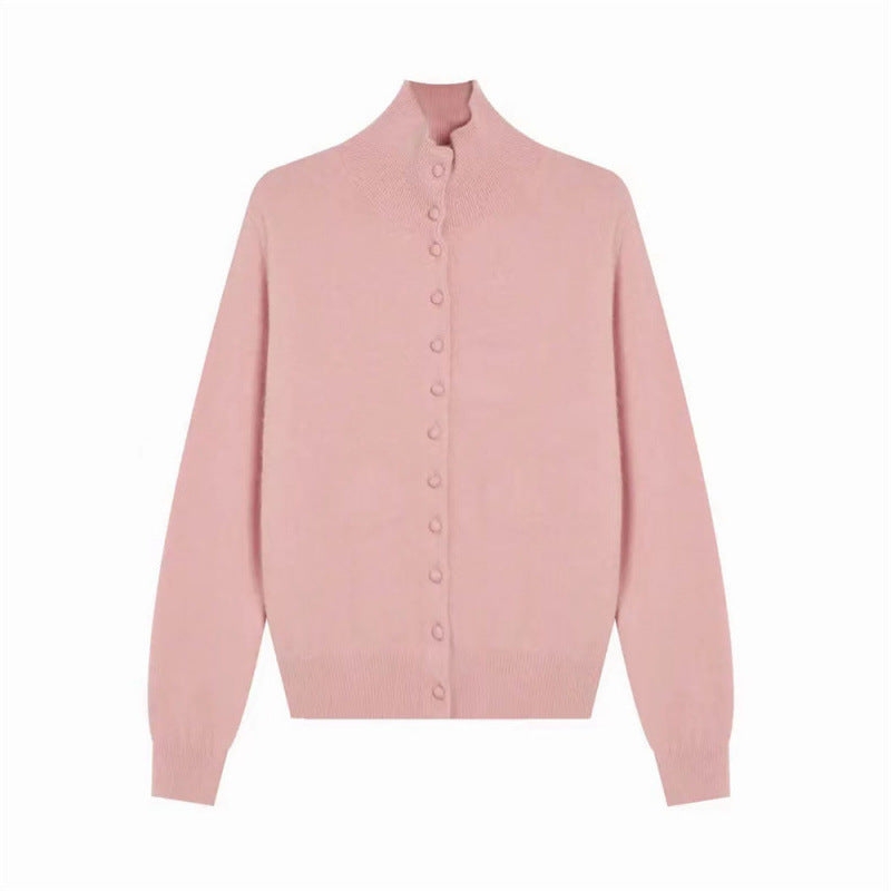 Kvinders strikket sweater med opretstående krave og knapdetalje Stilla