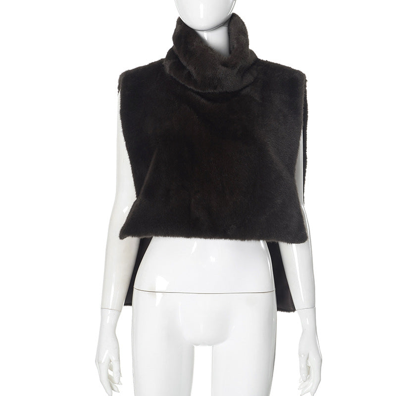 Femme Luksuriøs Faux-Fur-Cape med Høj Krave Stilla