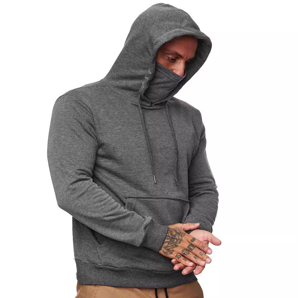 Herren nan hoodie med integreret halskrave ansigtsschutz, kænguru lomme og ribkant Skovae