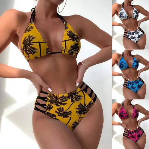 Dame Triangel-Bikini med raffineret snit og legende palmeprint Stilla