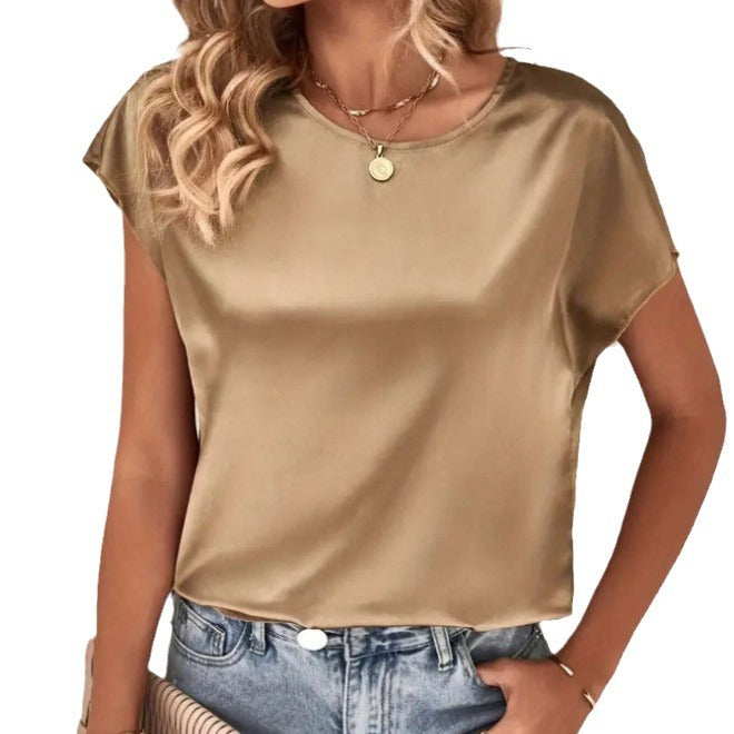 Dame Elegant satin top med afslappet snit og korte ærmer Skovae