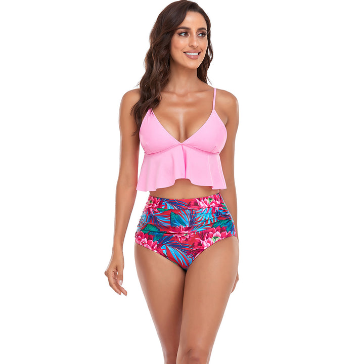 Dame bikini-sæt med voluminøst flæse-top og højt skårne badeshorts Stilla