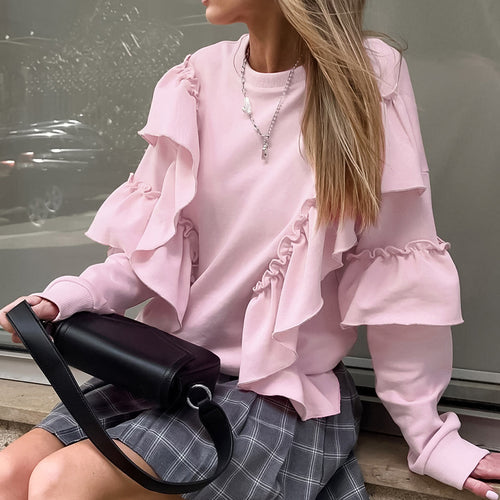 Dame Sweatshirt med volanter og flæsedetaljer Stilla
