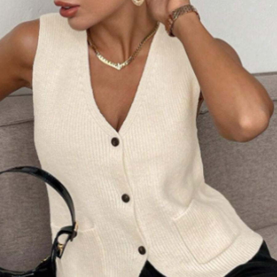 Femme tekstureret strikknap-vest Stilla