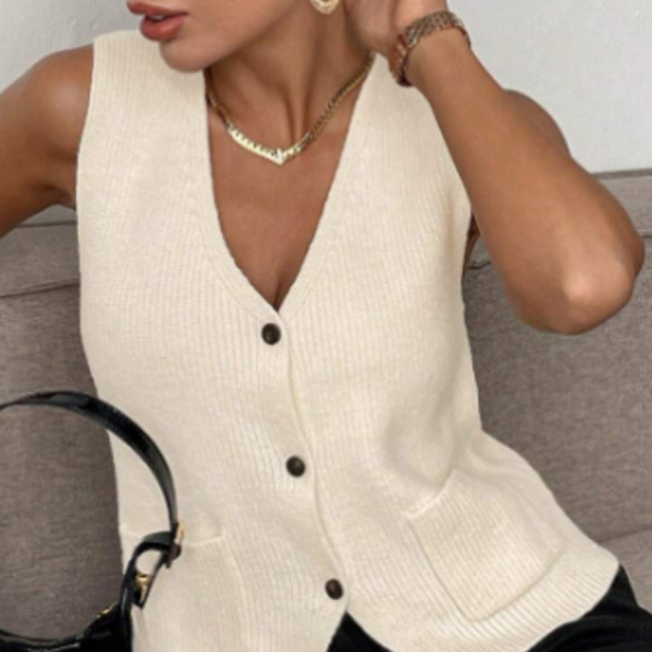 Femme tekstureret strikknap-vest Stilla