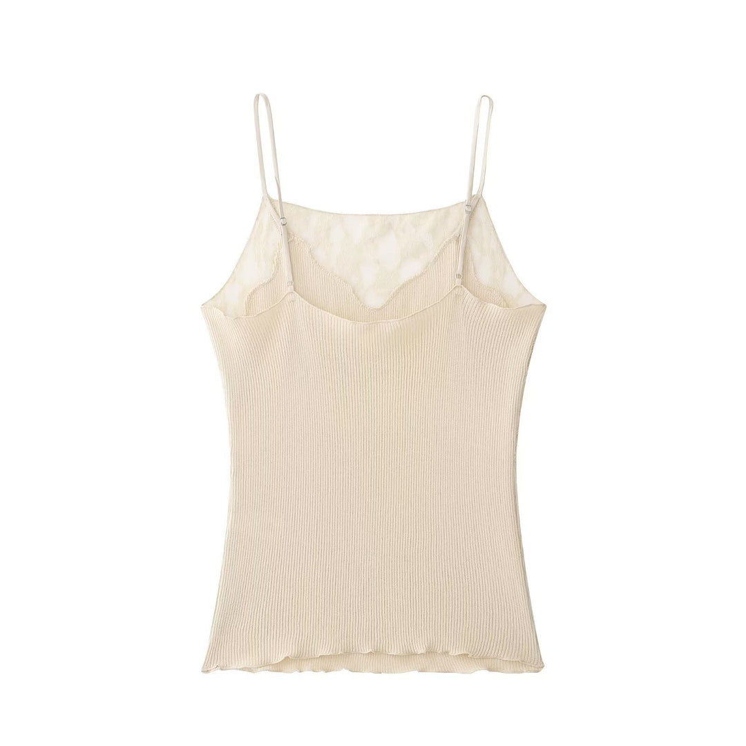 Dame Spids-Camisole med fin ribstruktur og justerbare spaghetti-stropper Skovae