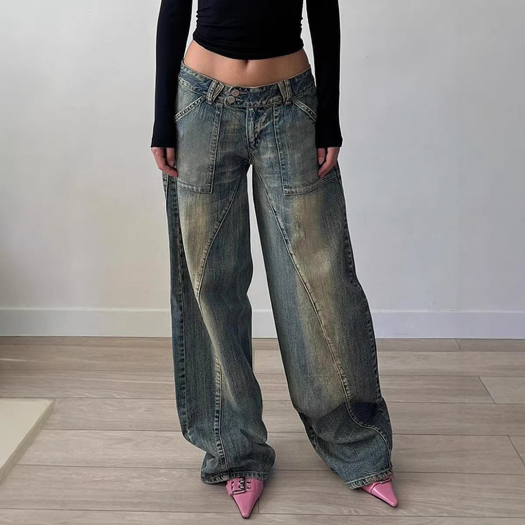 Dame brede jeans med afslappet snit og unikt design Skovae