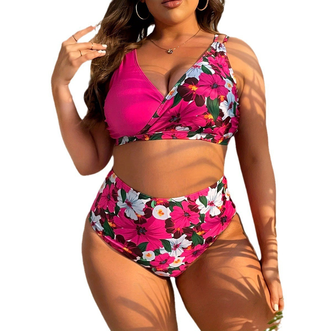 Damer Højskåret Floral-Bikini-Sæt med Wrap-Ovendel Skovae