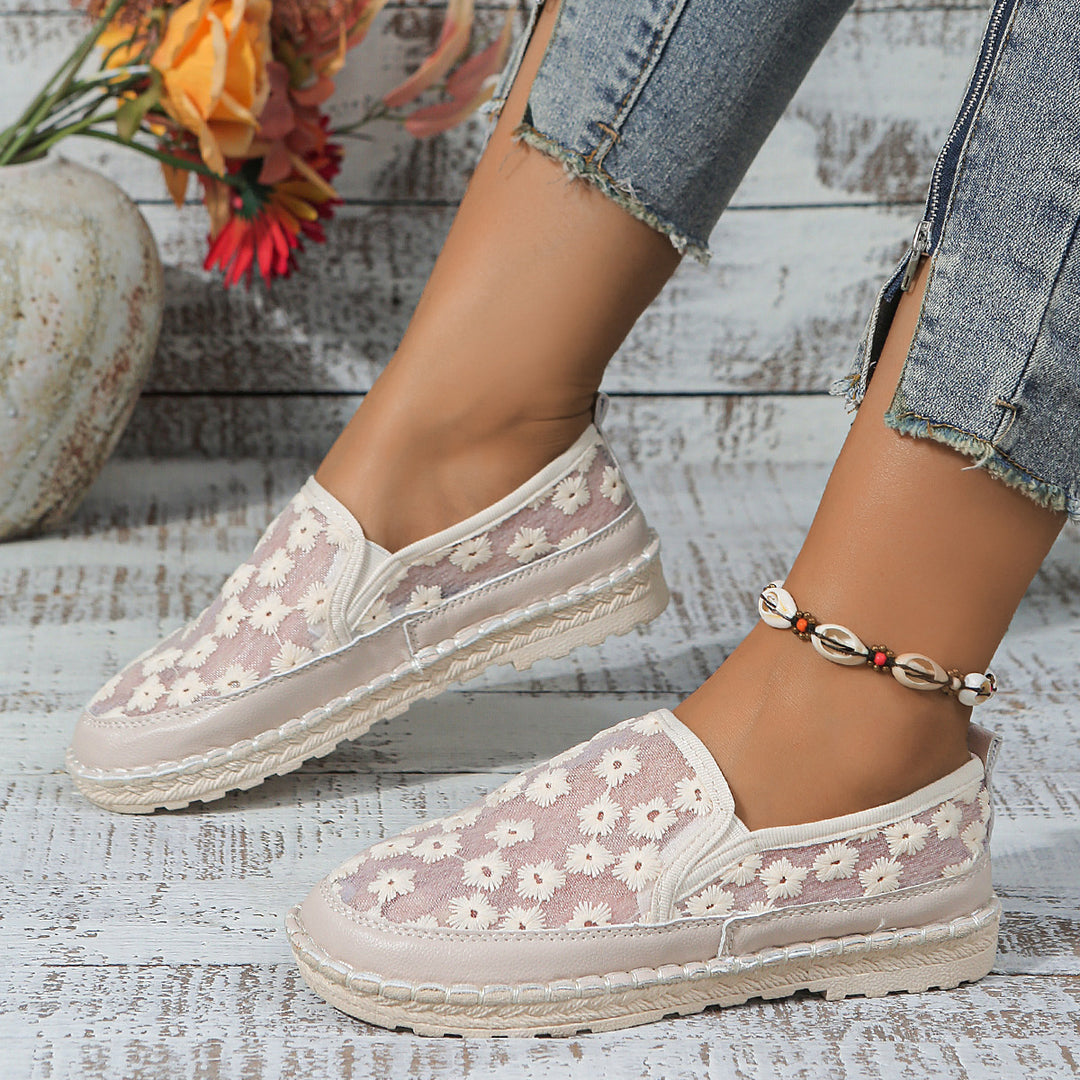 Dame Slip-On Stofsko med florale accenter og skridsikker sål Stilla