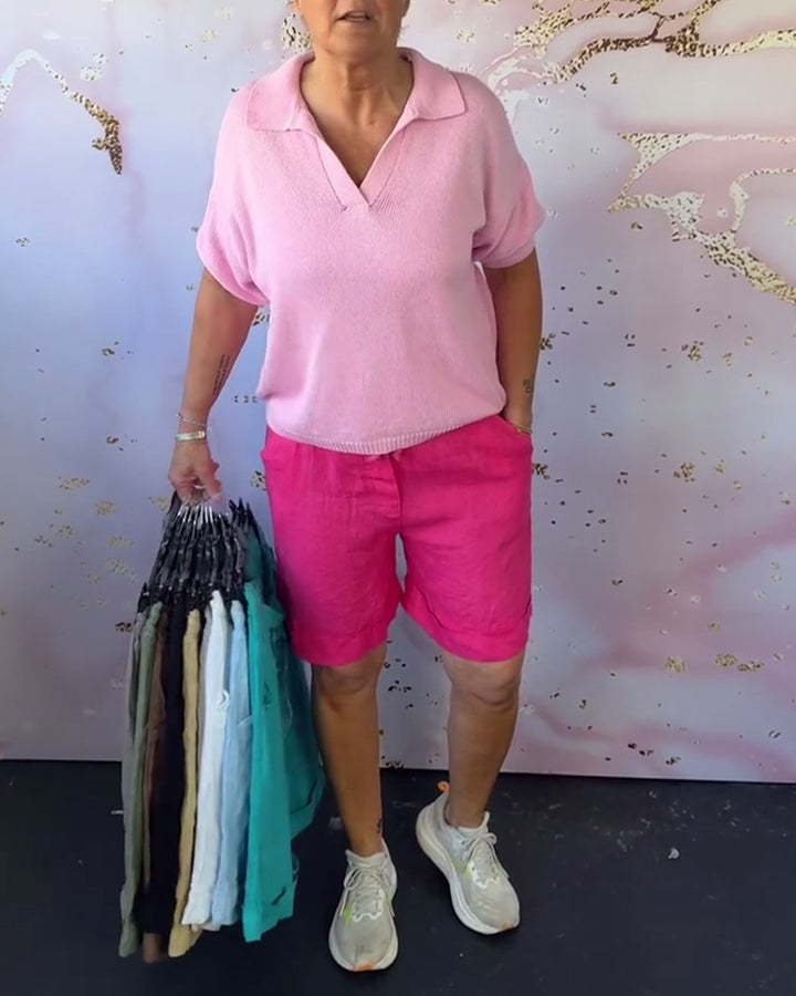Dame nano Linned shorts med ophængt kant, knap- og lynlåslukning samt sidelommer Skovae