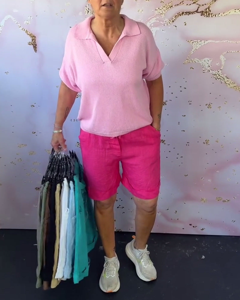 Dame i Leinenmix-Relaxshorts med elastisk komfortliv og sidelommer Skovae