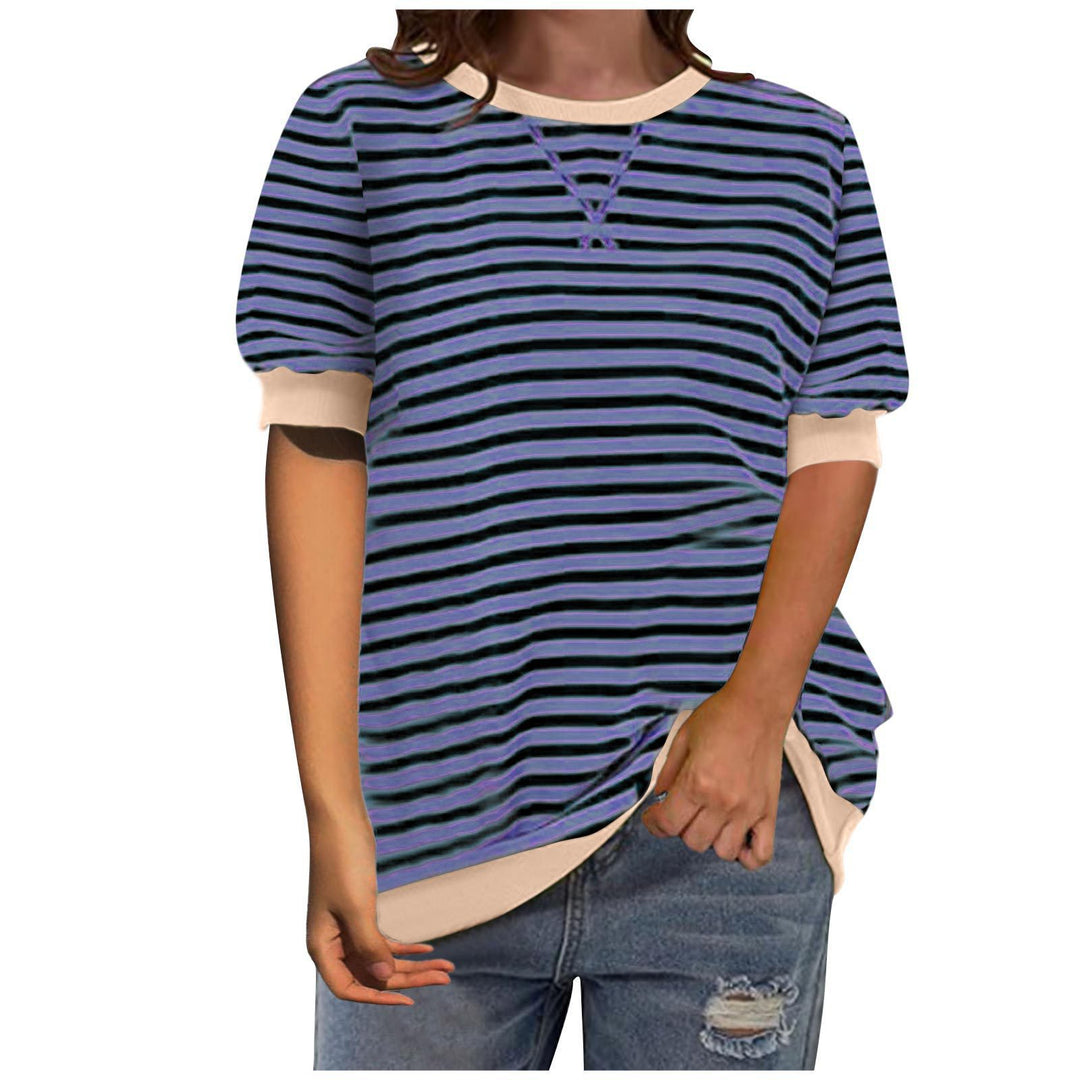 Dame afslappet stribet T-shirt med trendy detaljer Stilla