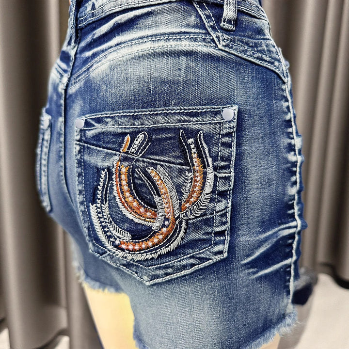 Dame jeansshorts med unikt broderimuster og afslappet snit Stilla
