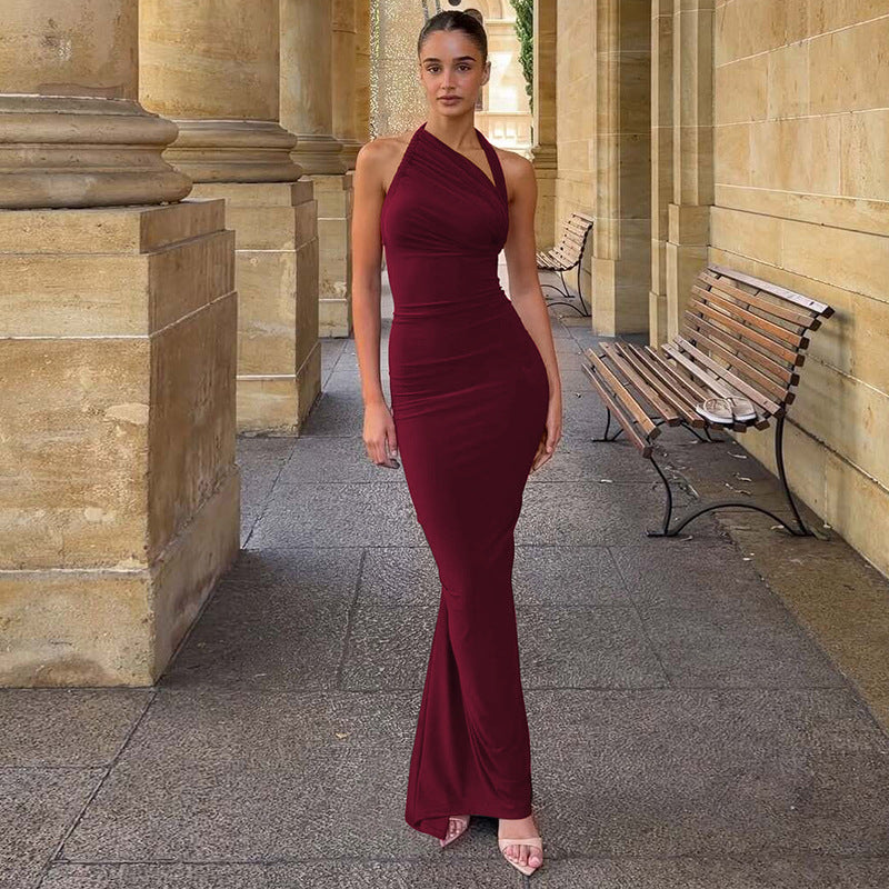 Dame strapless maxikjole med elegant drapering Skovae