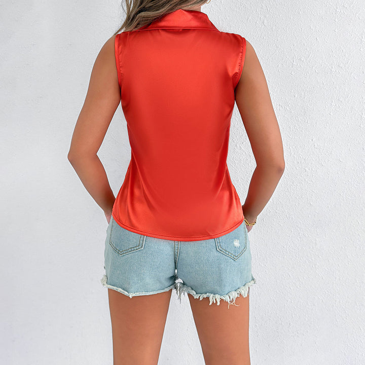 Dame Elegant Satin-Bluse med Krave Skovae
