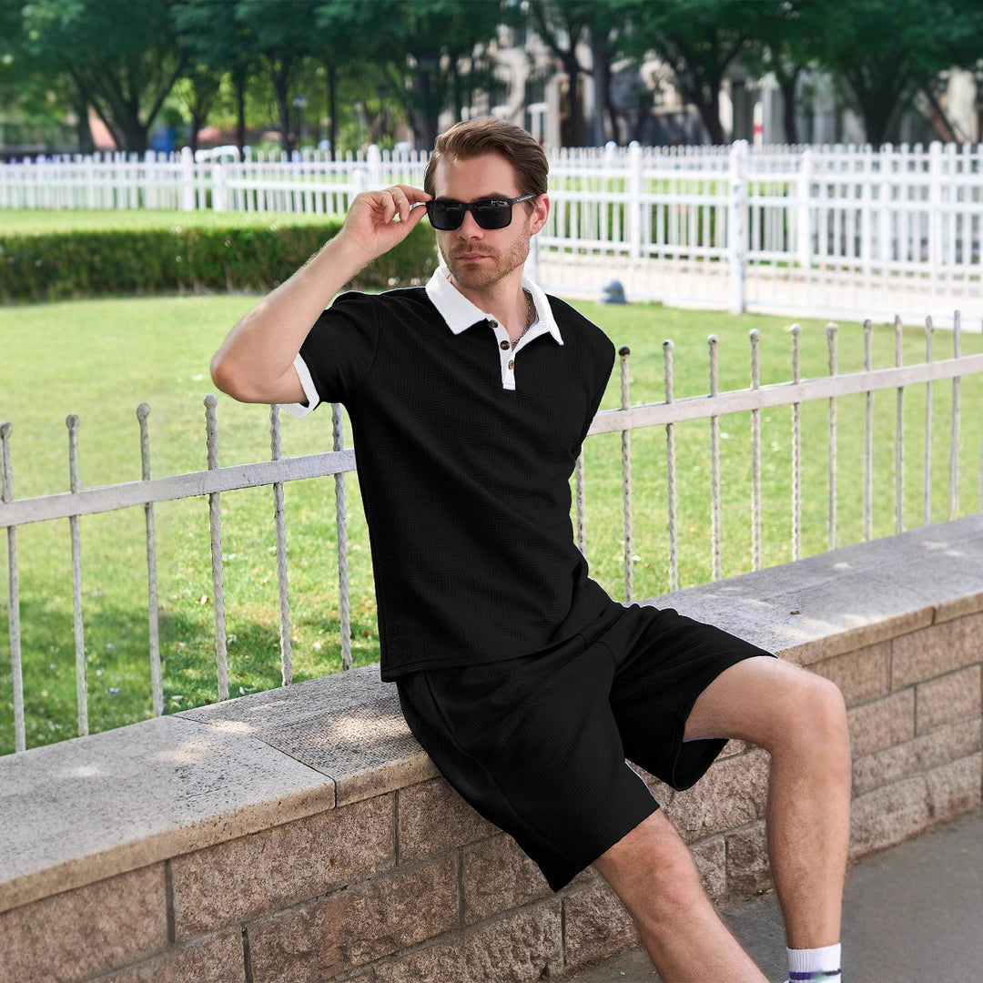 Herre polo- og shorts-sæt med dekorativ krave og åndbart materiale Stilla