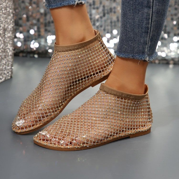 Dame Halv åben Ballerinas af netmateriale med glitrende accenter Stilla