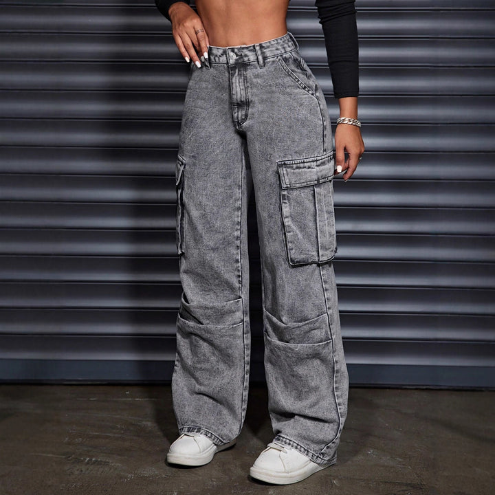 Kvinders cargo jeans med høj talje og praktiske sidelommer Stilla
