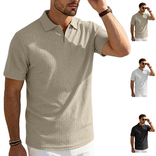 Herrer nan elegant kortærmet polo lavet af struktureret micro-jacquard bomuldsblanding med formstabil krave Skovae